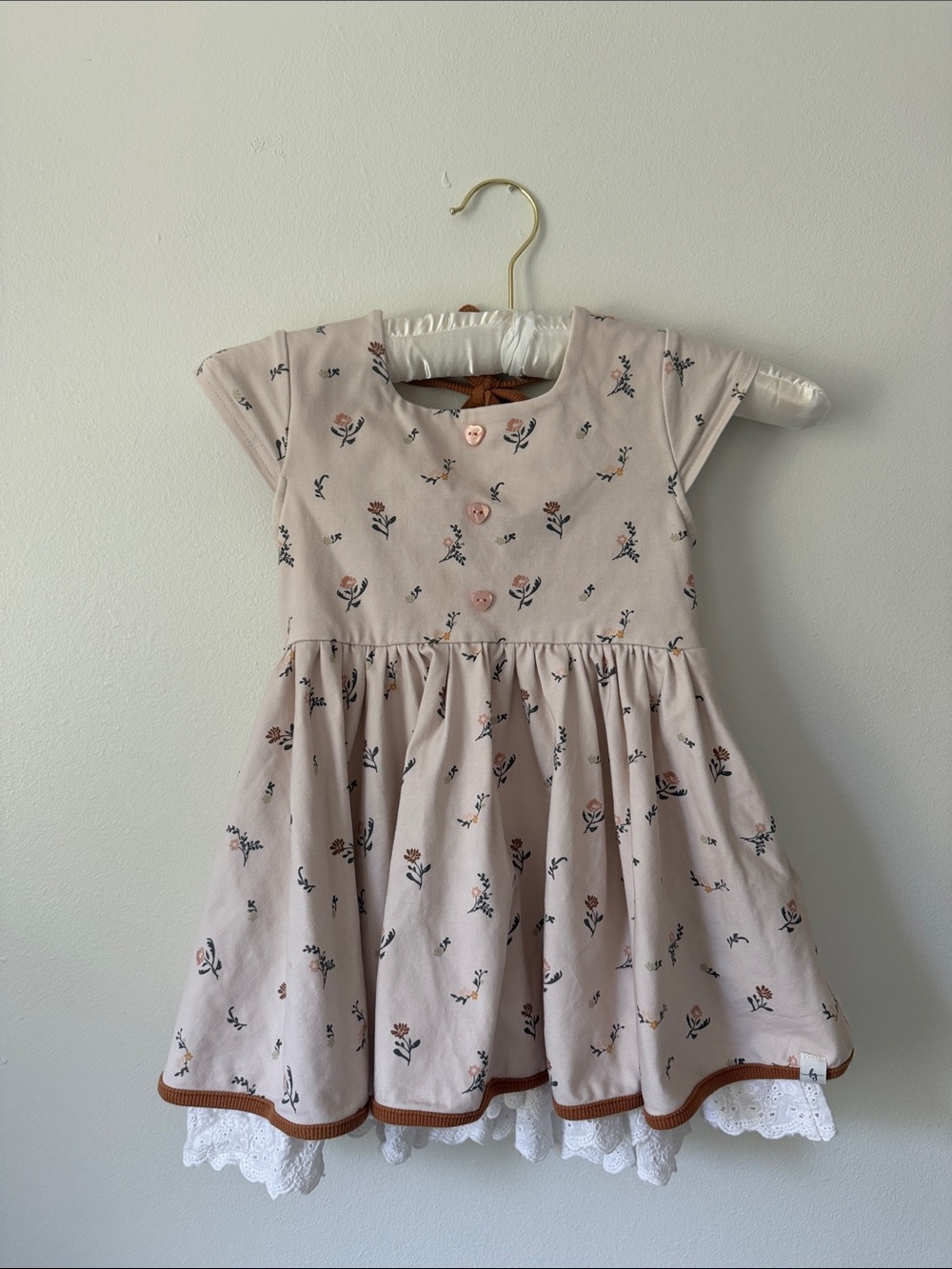 Love + Grow Beige Floral Lace-Trim Girls' Dress